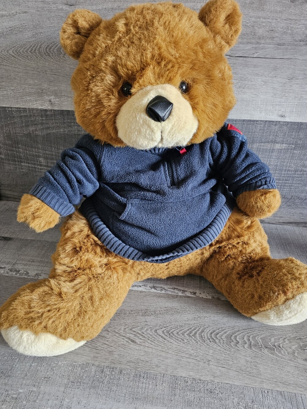 Baby Gap XL Large Teddy Bear Brown Plush Blue Winter Fleece Vintage Stuffed